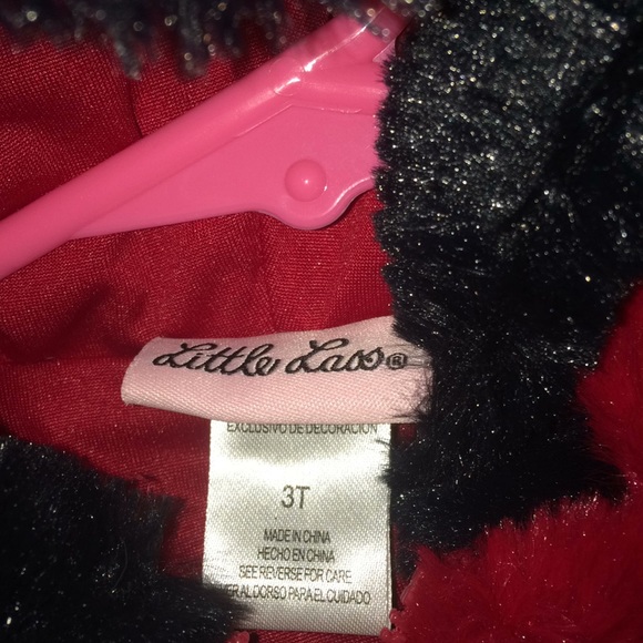 Girls 3pc set Red Faux Fur Jkt w LS Tee & Pants 3t - Picture 3 of 6